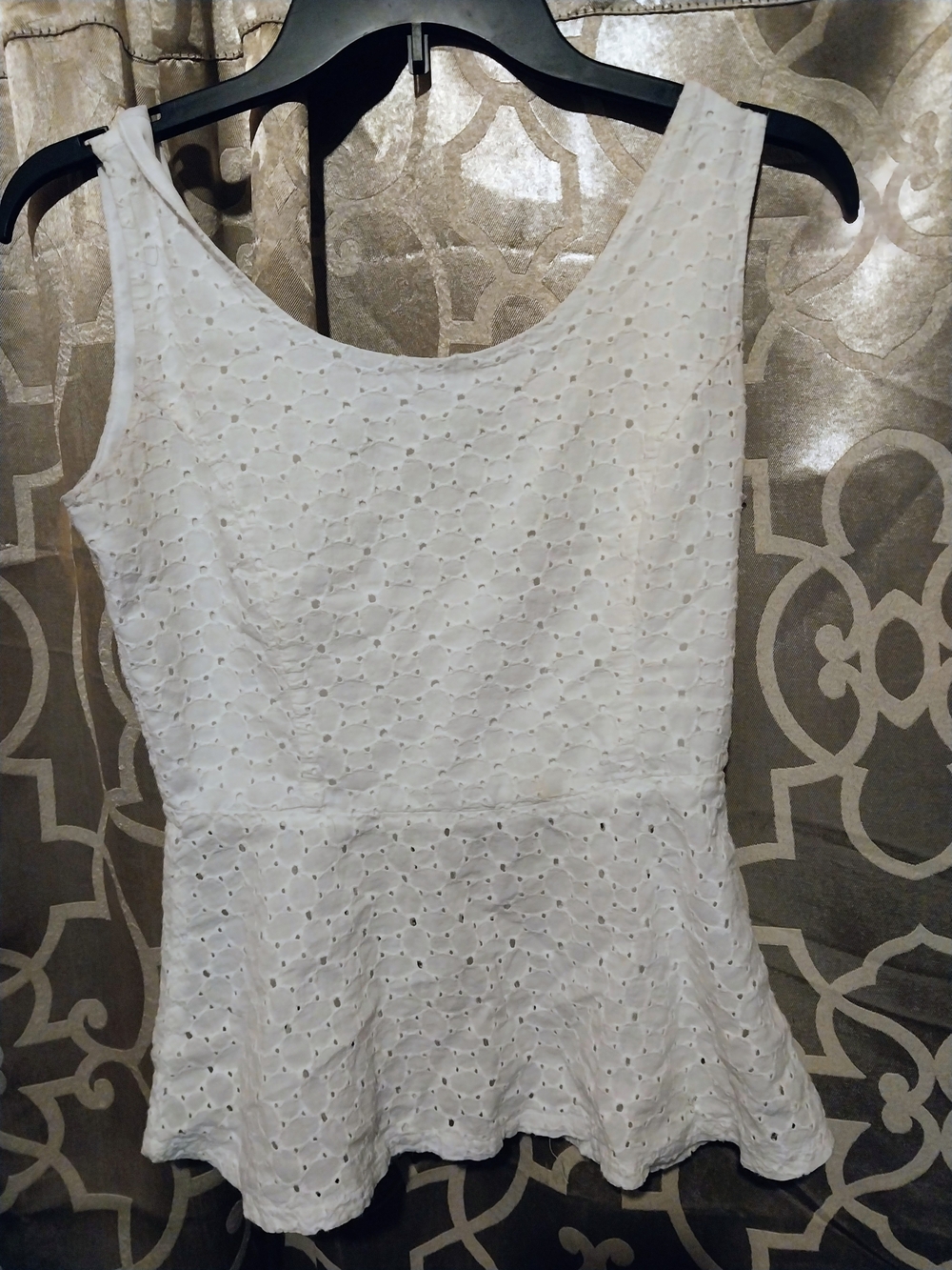 Women’s White Eyelet Peplum Tank Blouse